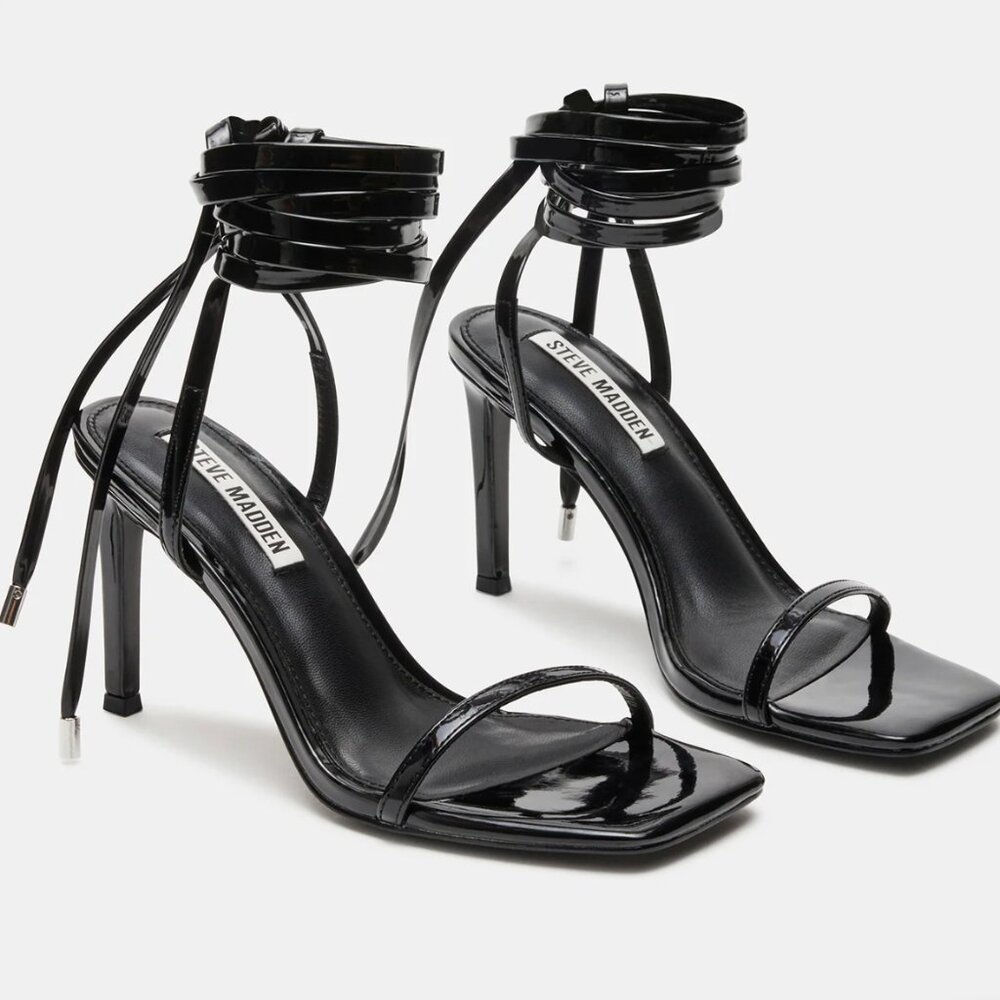 Steve Madden Black Patent Wrap Around Heels - 7.5 M